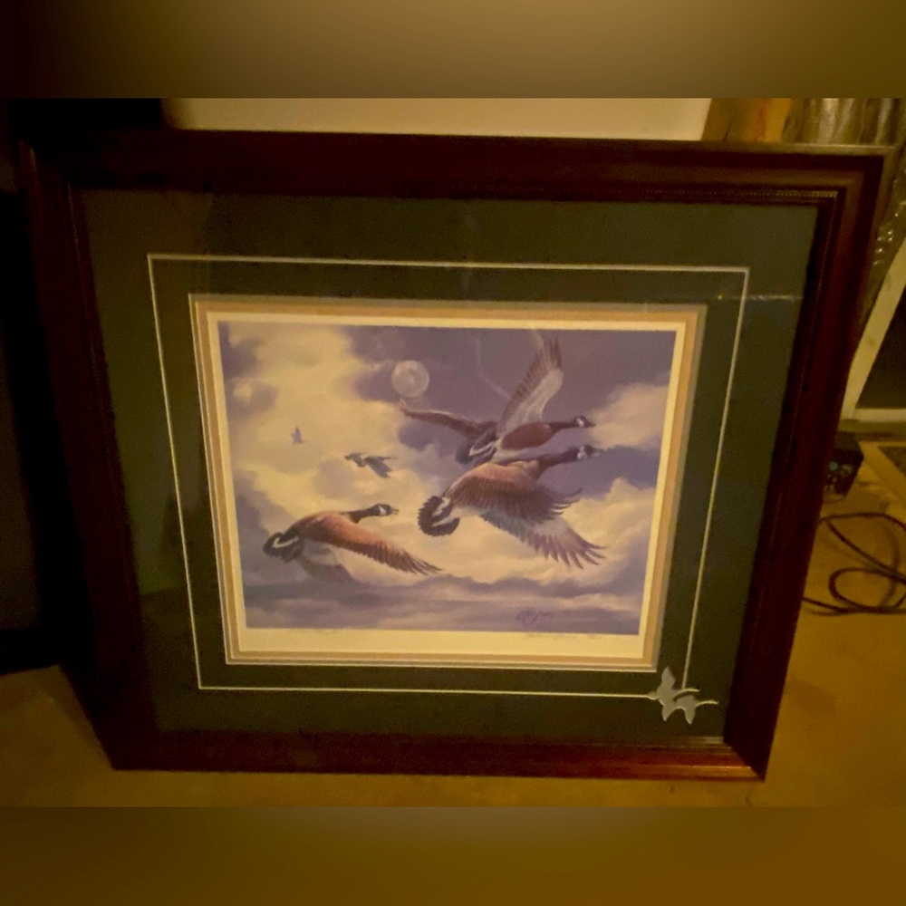 SIGNED ZETTIE JONES  MOONLIT SERENADE S/N PRINT Custom Matting 76/250 Geese MINT